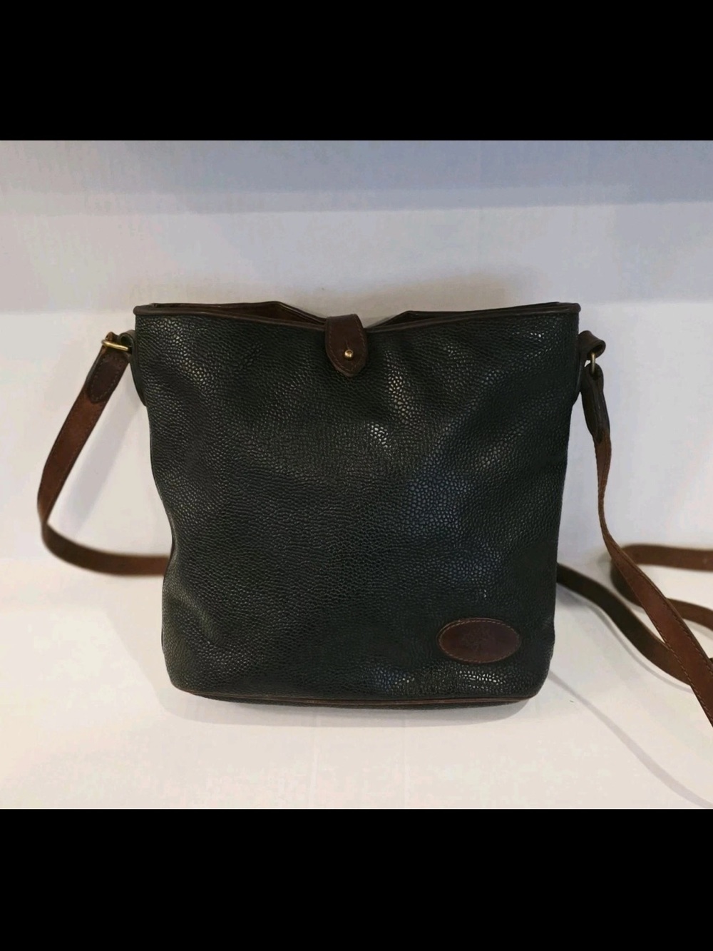 Mulberry Black Leather Messenger Bag with Brown Trim
